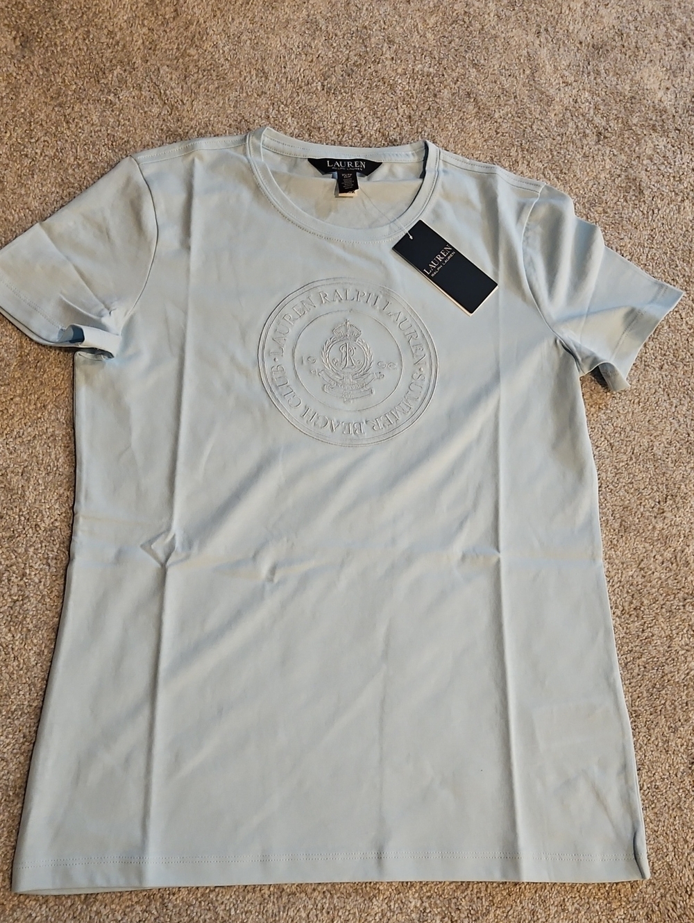 Lauren Ralph Lauren Pale Blue Embossed Logo Crewneck Tee - Women